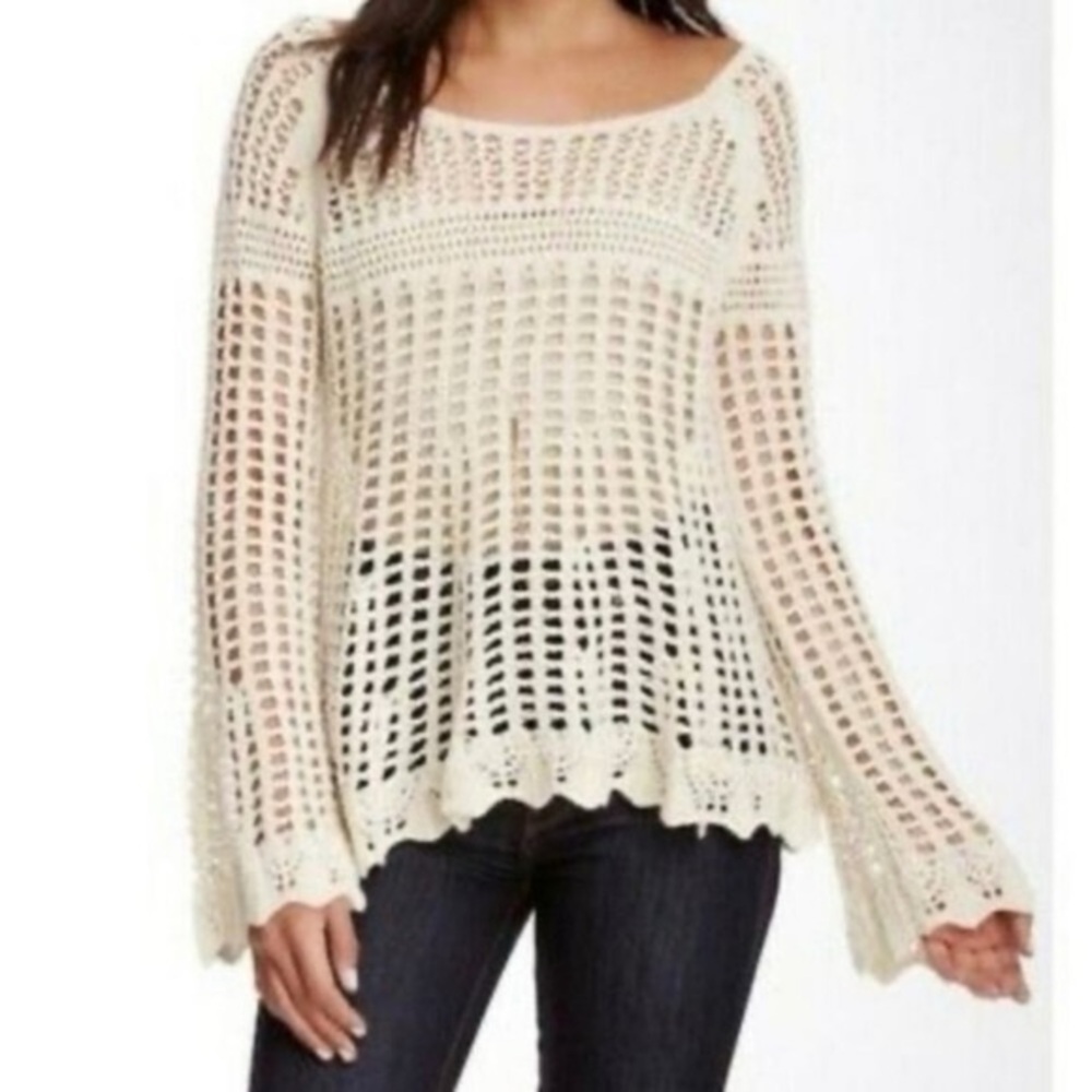 Free People Cream Crochet Sweater